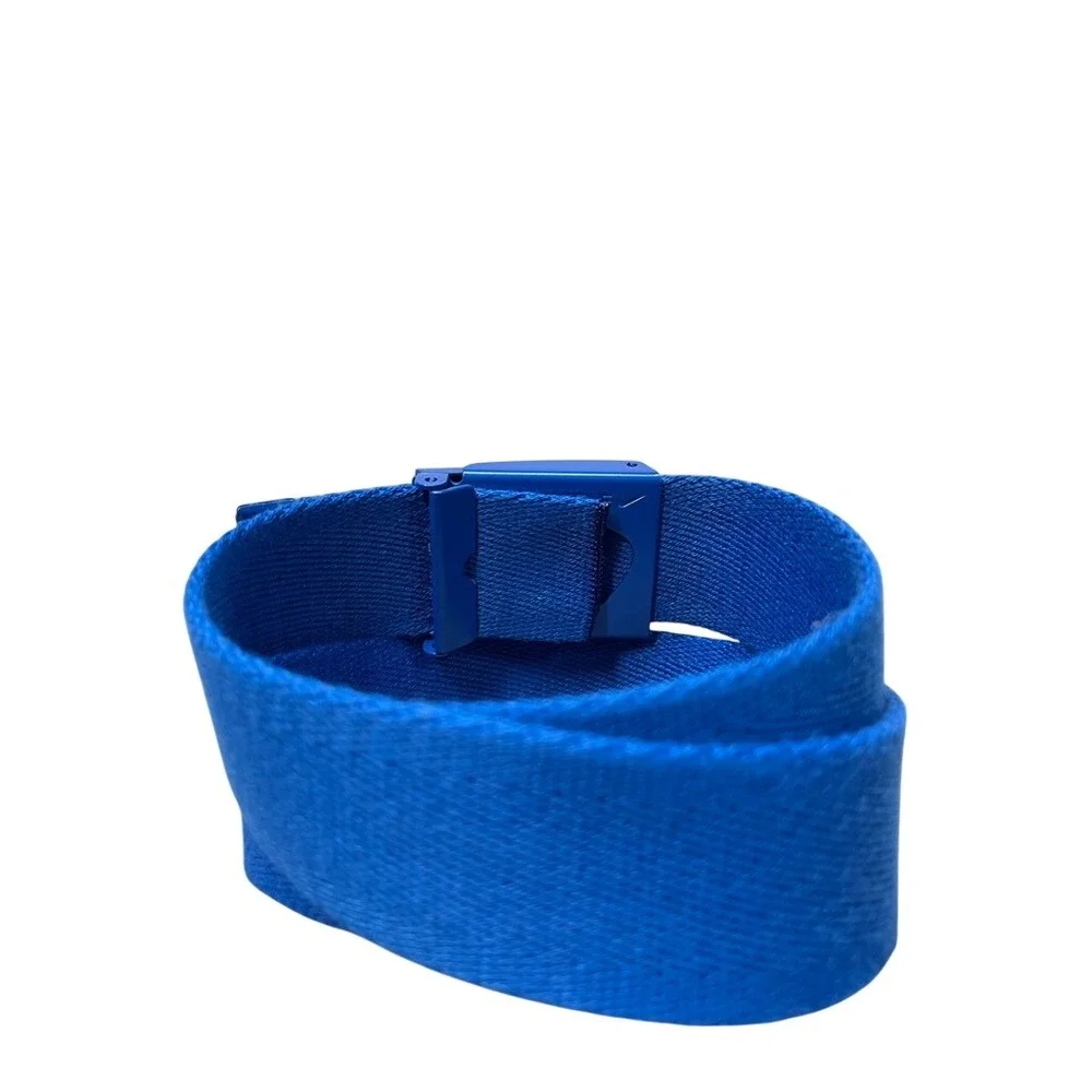 Nike Mens Webbed Golf Belt Royal Blue Canvas Swoosh Logo Bottle Opener Buckle